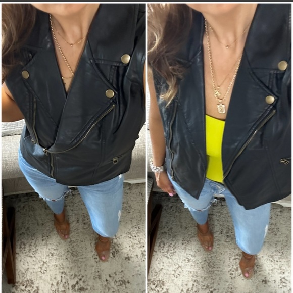 New🌟Black snap button /zip front Moto vest 🌟 - Picture 5 of 8